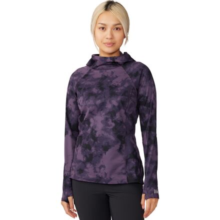 Mountain Hardwear - Mountain Stretch Long-Sleeve Hooded Top - Women's - Blurple Ice Dye Print
