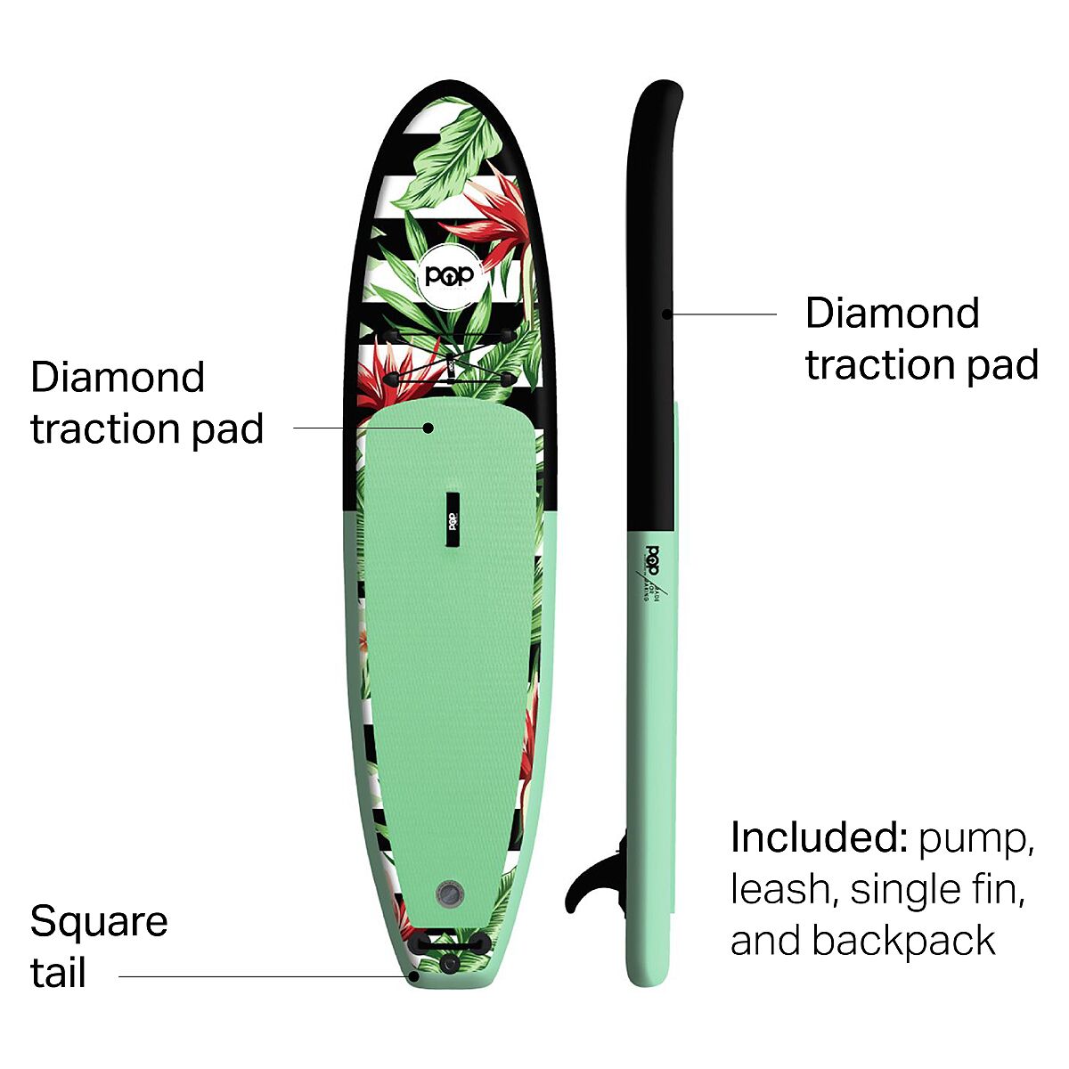 POP Board Co. Royal Hawaiian Inflatable StandUp Paddleboard Paddle