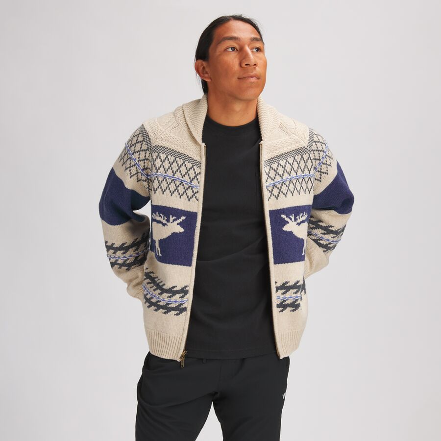 Merino Wool/Organic Cotton Textured Cardigan Sweater - Men's