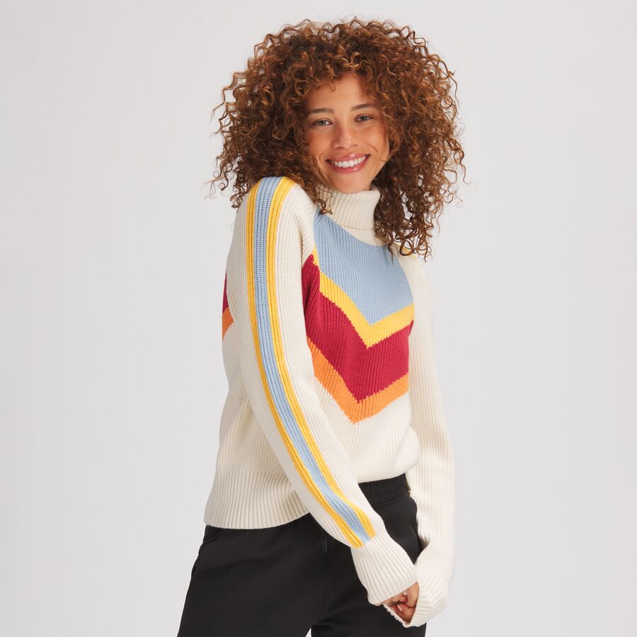 Rib Turtleneck Color Block Sweater - Women's