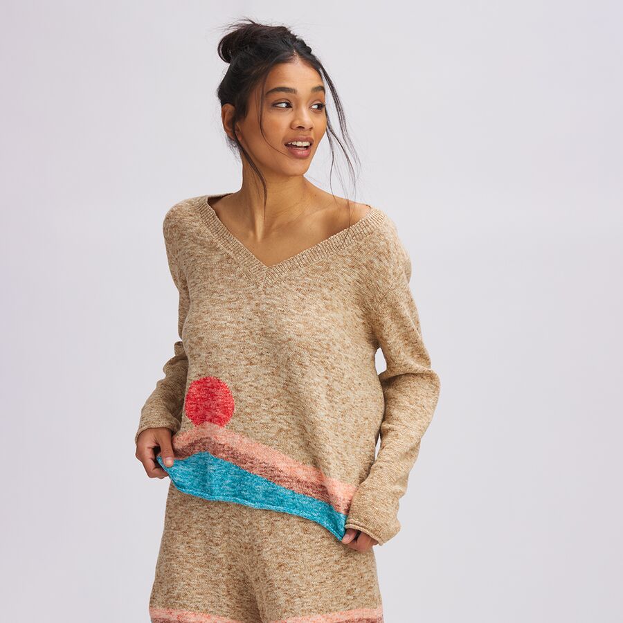 Intarsia V Neck Sweater - Women's