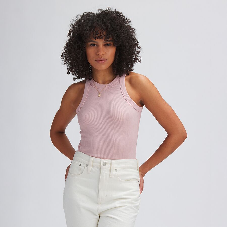 High Neck Rib Tank Top - Women's
