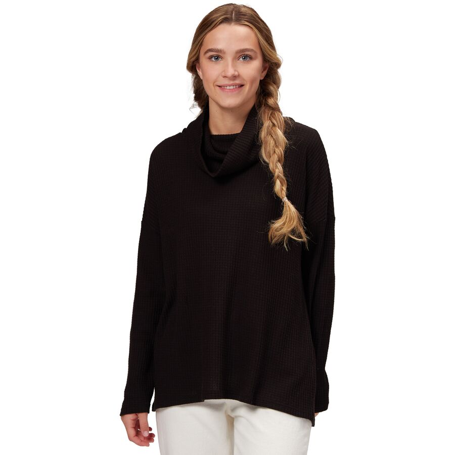 Solid Waffle Cowl Neck Top - Women's