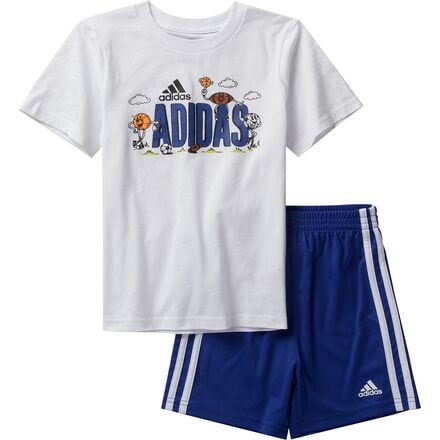 Adidas - Cotton Graphic Tee Short Set - Boys' - White/Blue
