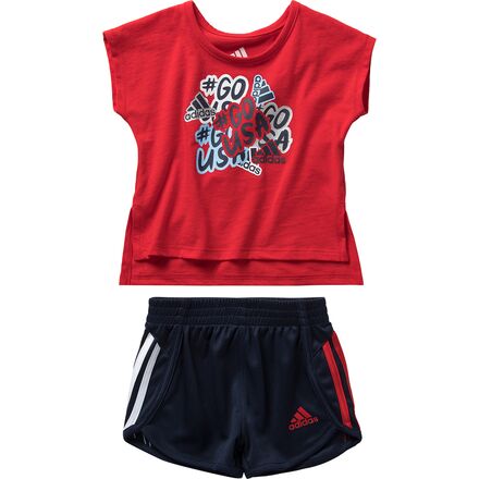 Adidas - Graphic T-Shirt Mesh Short Set - Infant Girls' - Vivid Red