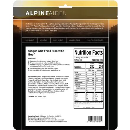 AlpineAire - Ginger Stir Fried Rice with Beef