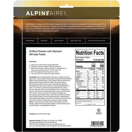 AlpineAire - Grilled Chicken with Spinach Alfredo Pasta