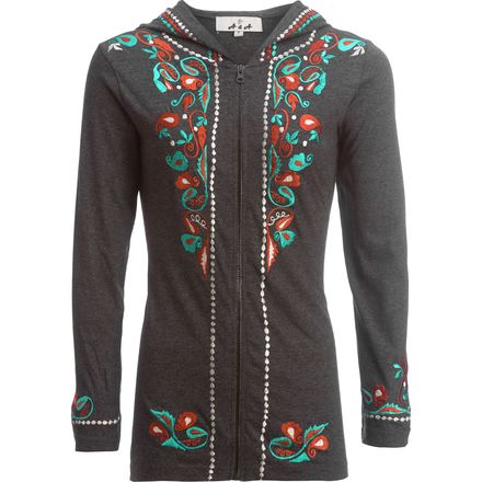 Ana - Zip Front Hoodie with Embroidery - Women's