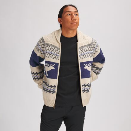 Backcountry - Merino Wool/Organic Cotton Textured Cardigan Sweater - Men's - Neutral Multi