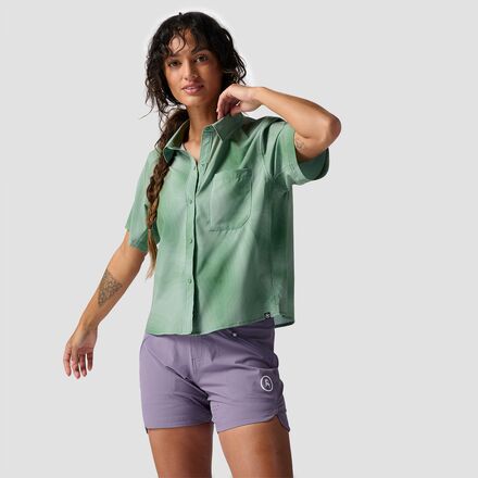 Backcountry - Button-Up MTB Jersey - Women's - Elm Green Topo Print