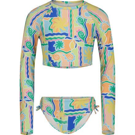 Sol Playa Crop Rashguard 2-Piece Swimsuit Set - Girls'