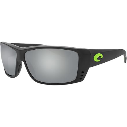Costa - Cat Cay 580P Polarized Sunglasses - Matte Black/Green Logo Frame/Gray Silver Mirror