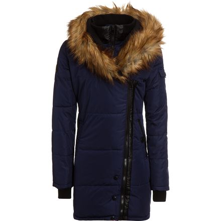 Celsius - Quilted Aysmmetrical Faux Fur Hooded Jacket - Women's