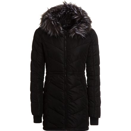 Celsius - Chevron Quilted Faux Fur Hooded Jacket - Women's