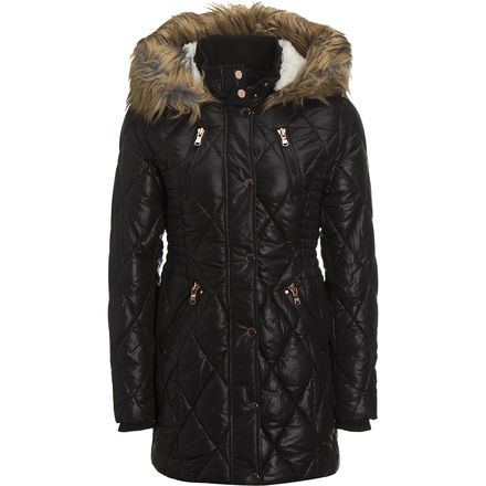 Celsius - Faux Fur Hooded Diamond Quilted Insulated Jacket - Women's