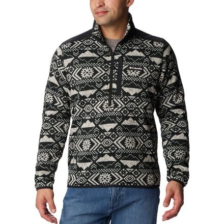 Columbia - Sweater Weather II Printed 1/2-Zip Fleece - Men's - Black Checkered Peaks Tonal Print