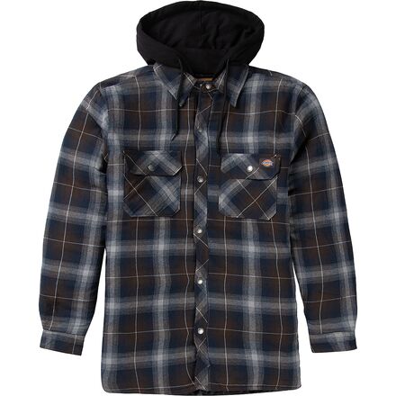 Dickies - Fleece Hooded Flannel Shirt - Men's - Ink Navy/Chocolate Brown/Clear Blue Ombre