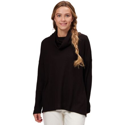Dylan - Solid Waffle Cowl Neck Top - Women's - Black