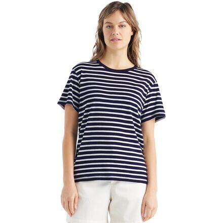 Icebreaker - Granary Stripe Short-Sleeve T-Shirt - Women's - Midnight Navy/Snow/S