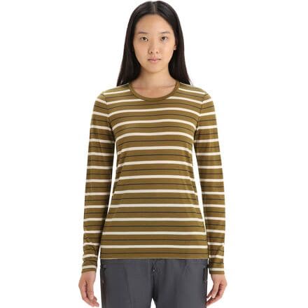 Icebreaker - Wave Stripe Long-Sleeve T-Shirt - Women's - Algae/Chalk