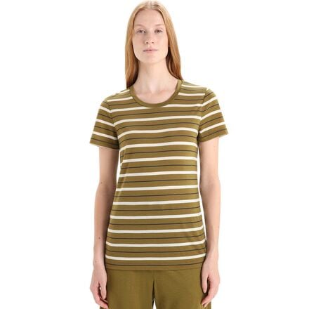 Icebreaker - Wave Stripe Short-Sleeve T-Shirt - Women's - Algae/Chalk