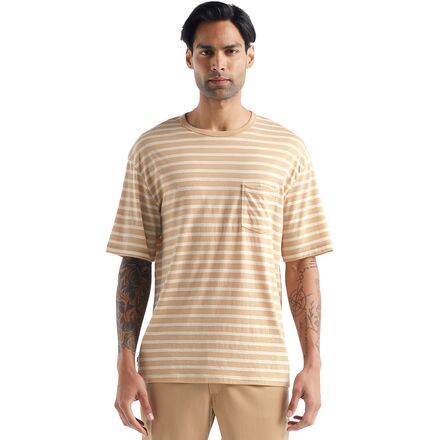 Icebreaker - Granary Stripe Short-Sleeve Pocket T-Shirt - Men's - Sand/Ecru Heather
