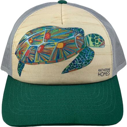 Katherine Homes - Green Sea Turtle Trucker Hat - Green/Light Grey