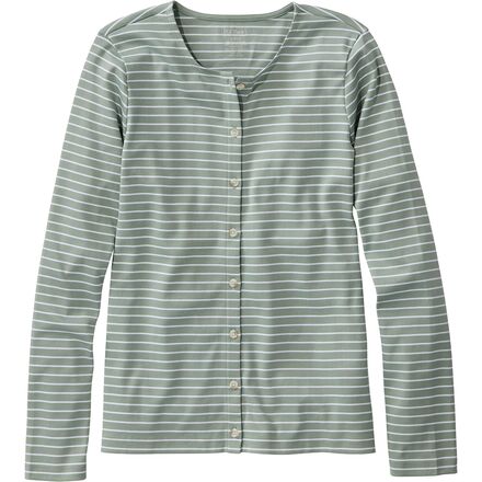 L.L.Bean - Pima Button Front Crewneck Stripe Cardigan - Women's