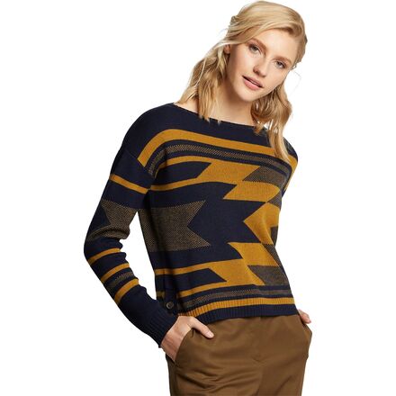 Pendleton - Side Button Merino Sweater - Women's - Navy/Golden Brown