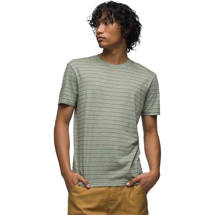 prAna - Crew T-Shirt - Men's - Mineral Green Stripe