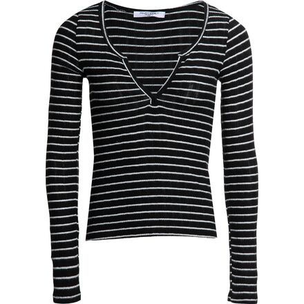 Project Social T - Sage Striped Cozy Henley Long-Sleeve Top - Women's - Black/Ivory Stripe
