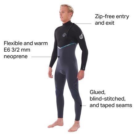Rip Curl - E-Bomb 3/2 GB Steamer Zip-Free Wetsuit - Men's