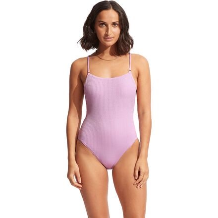 Seafolly - Sea Dive Scoop Neck One-Piece Swimsuit - Women's - Lilac
