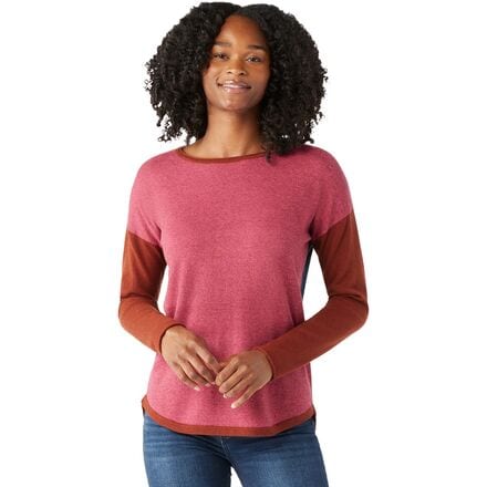 Smartwool - Shadow Pine Colorblock Sweater - Women's - Pecan Brown/Pink Marl
