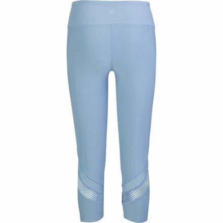 Vogo Activewear - Solid Capri With Power Mesh And Chevron Inserts - Women's
