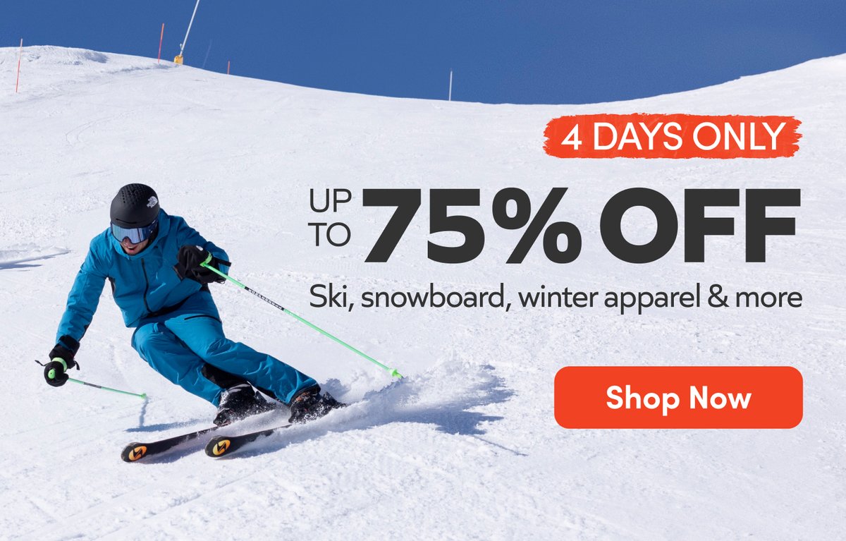 4 days only: up to 75% off ski, snowboard, winter apparel & more. Shop now.