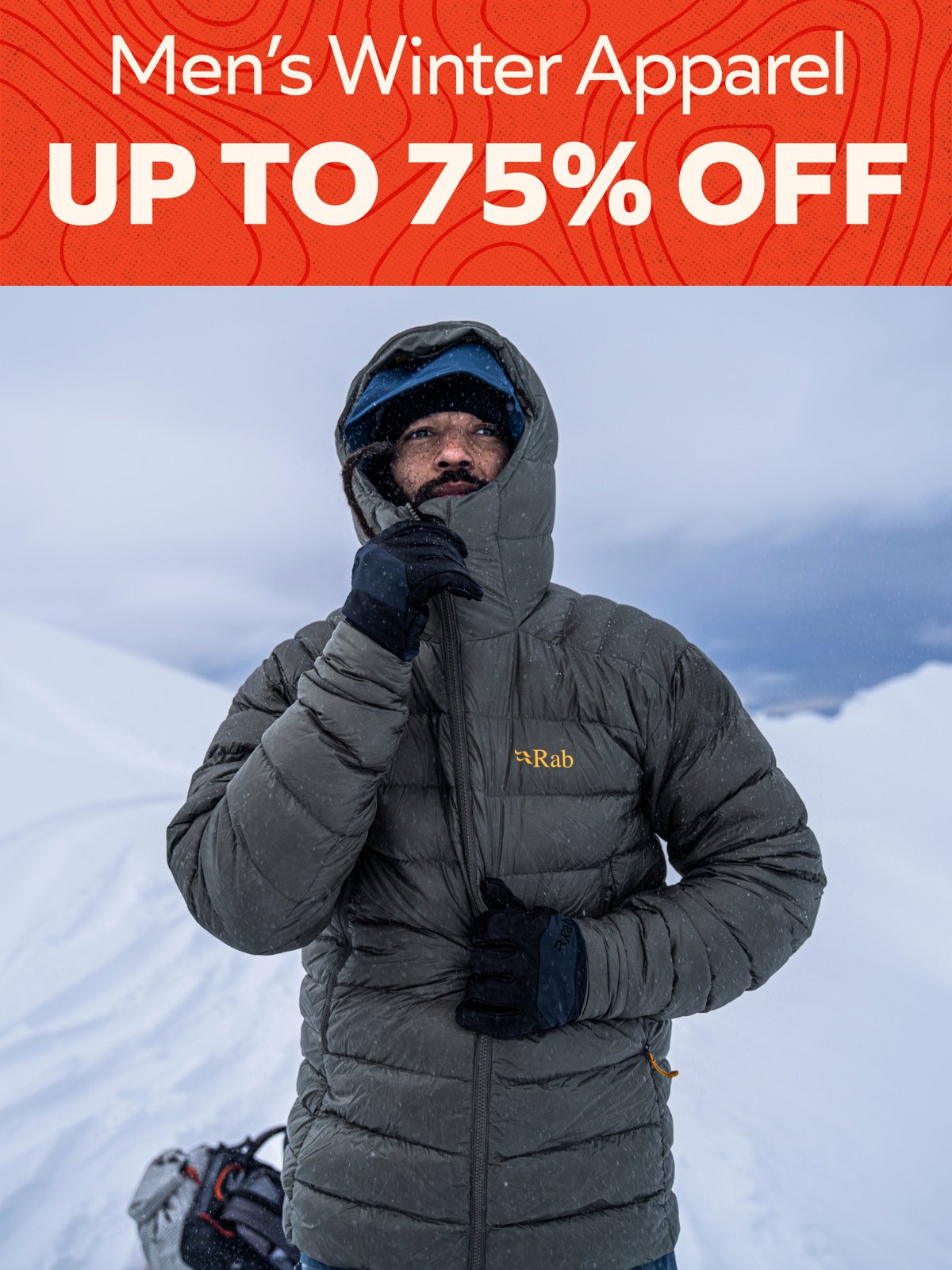 Up to 75% off men’s winter apparel.