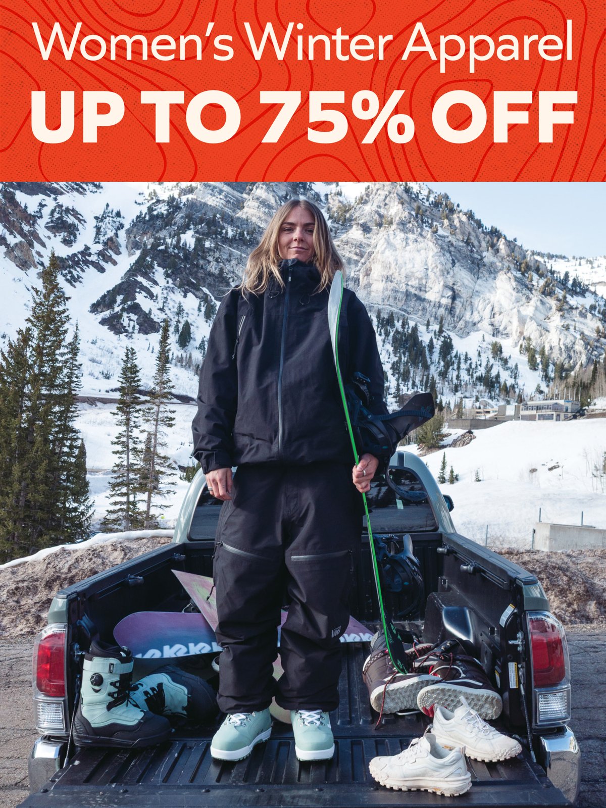 Up to 75% off women’s winter apparel.